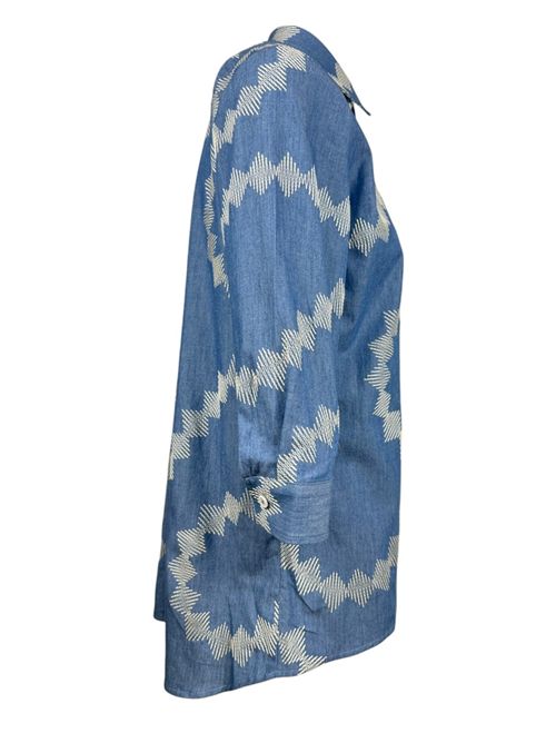 camicia donna in chambrai con ricami azzurro Camicetta Snob | 952R-41345407